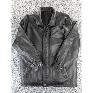 Mens Black Leather Jacket Medium Zip Snap Coat Vintage Moto Bomber Style‎ M